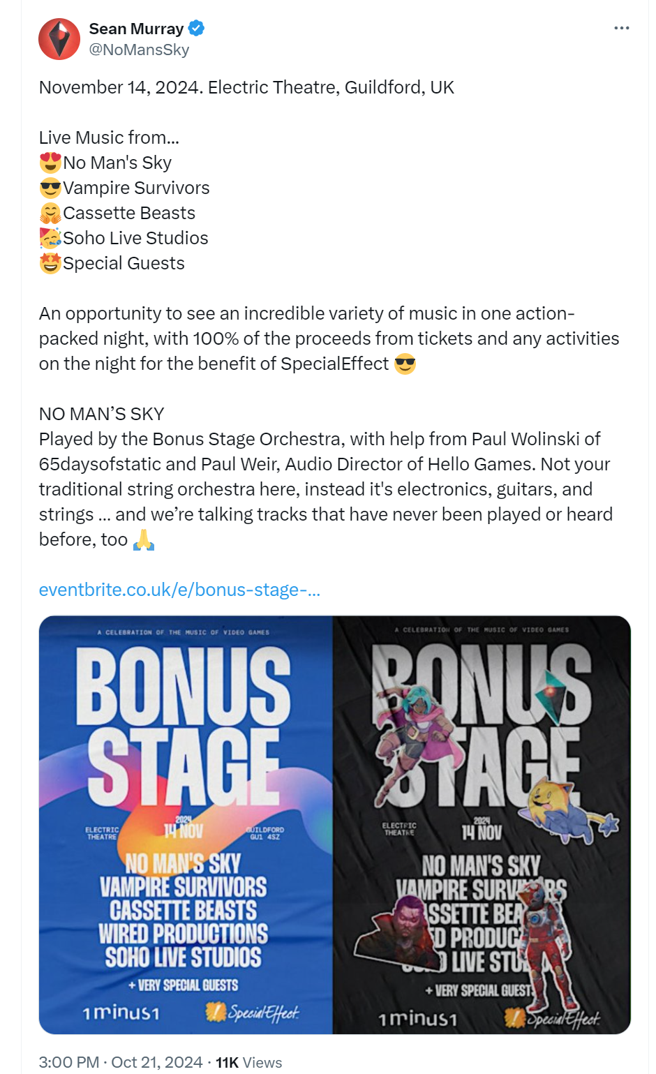 advertisement for Bonus Stage charity event