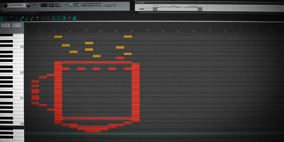 a MIDI coffee cup drawn in Reaper